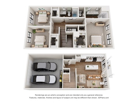 Floor plan for 3 beds, 2.5 baths, 1414 sqft